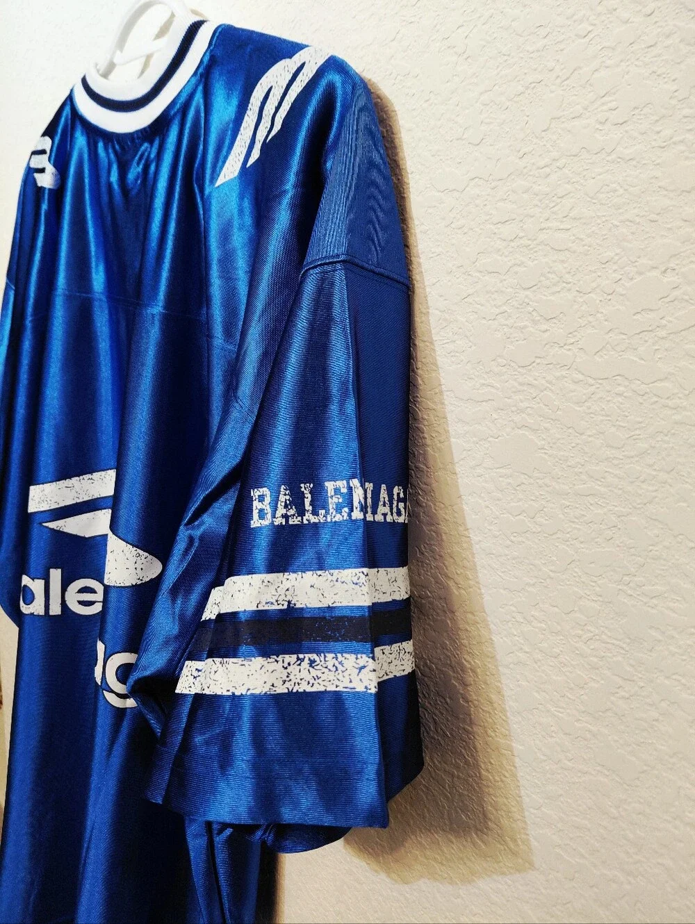 Authentic Balenciaga 3B Blue Logo Athletic Shiny Jersey with White Trim Large - Picture 10 of 10